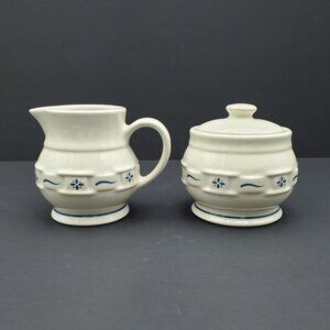 Longaberger Woven Traditions Classic Blue Creamer Sugar Bowl Set Heritage Blue